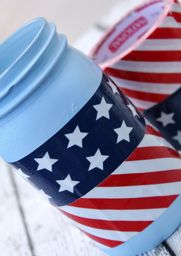 patriotic mason jar craft idea red white and blue duct tape