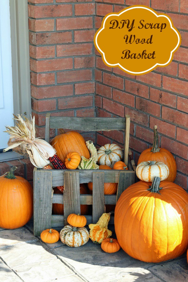 DIY wood basket ~ Made from scrap wood pieces you probably have on hand. Perfect for a fall back porch display! 