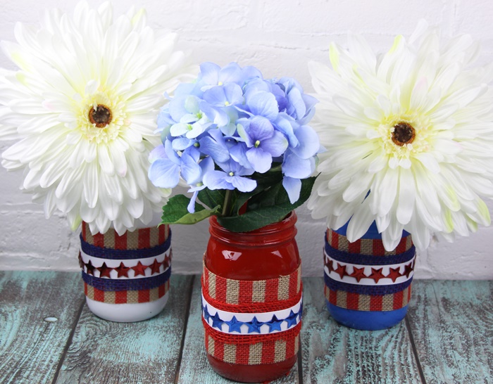 Pretty Patriotic DIY Mason Jar Vase Planters