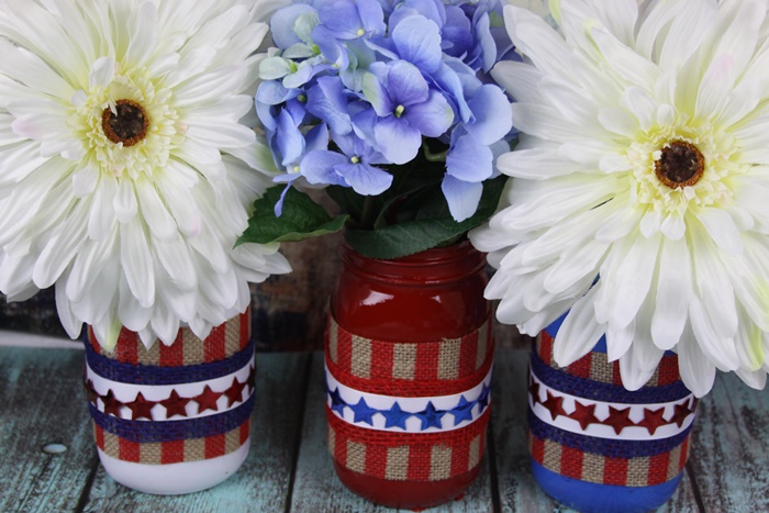 Pretty Patriotic DIY Red White and Blue Mason Jar Vases