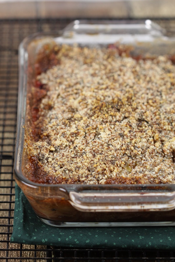 strawberry rhubarb crisp recipe with almond meal and chia seeds grain free gluten free