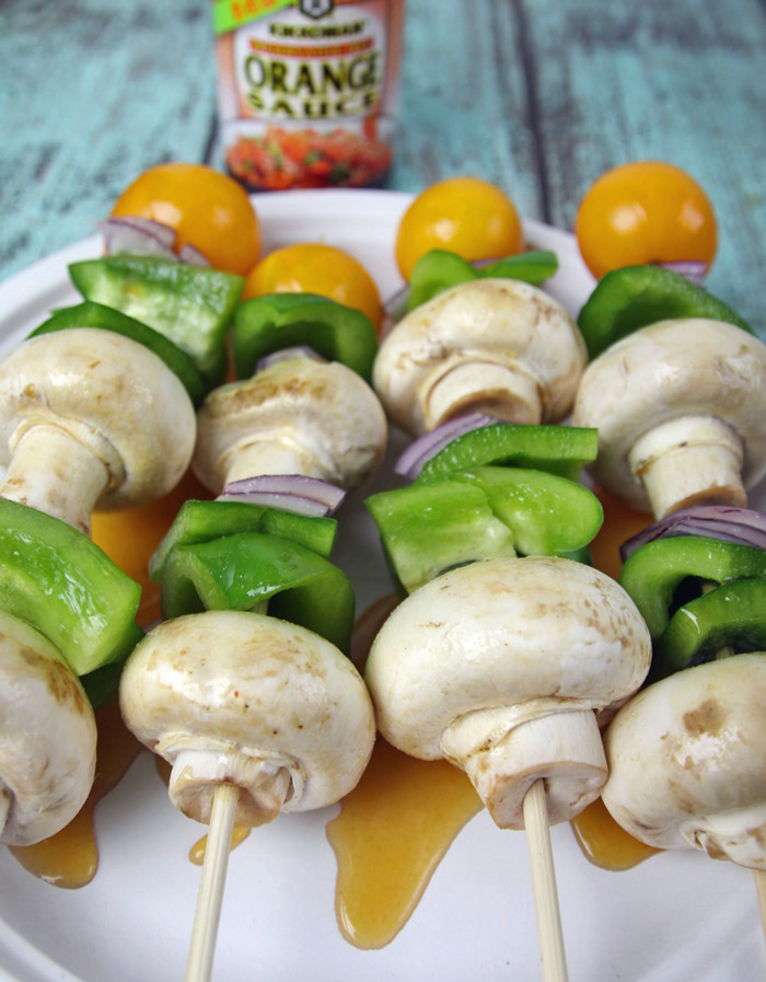 Vegetable kabobs with sweet and spicy marinade