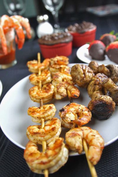 Easy Old Bay Grilled Shrimp Skewers for 2. Low carb romantic seafood dinner idea. Perfect for Valentine's Day or any time of the year. 